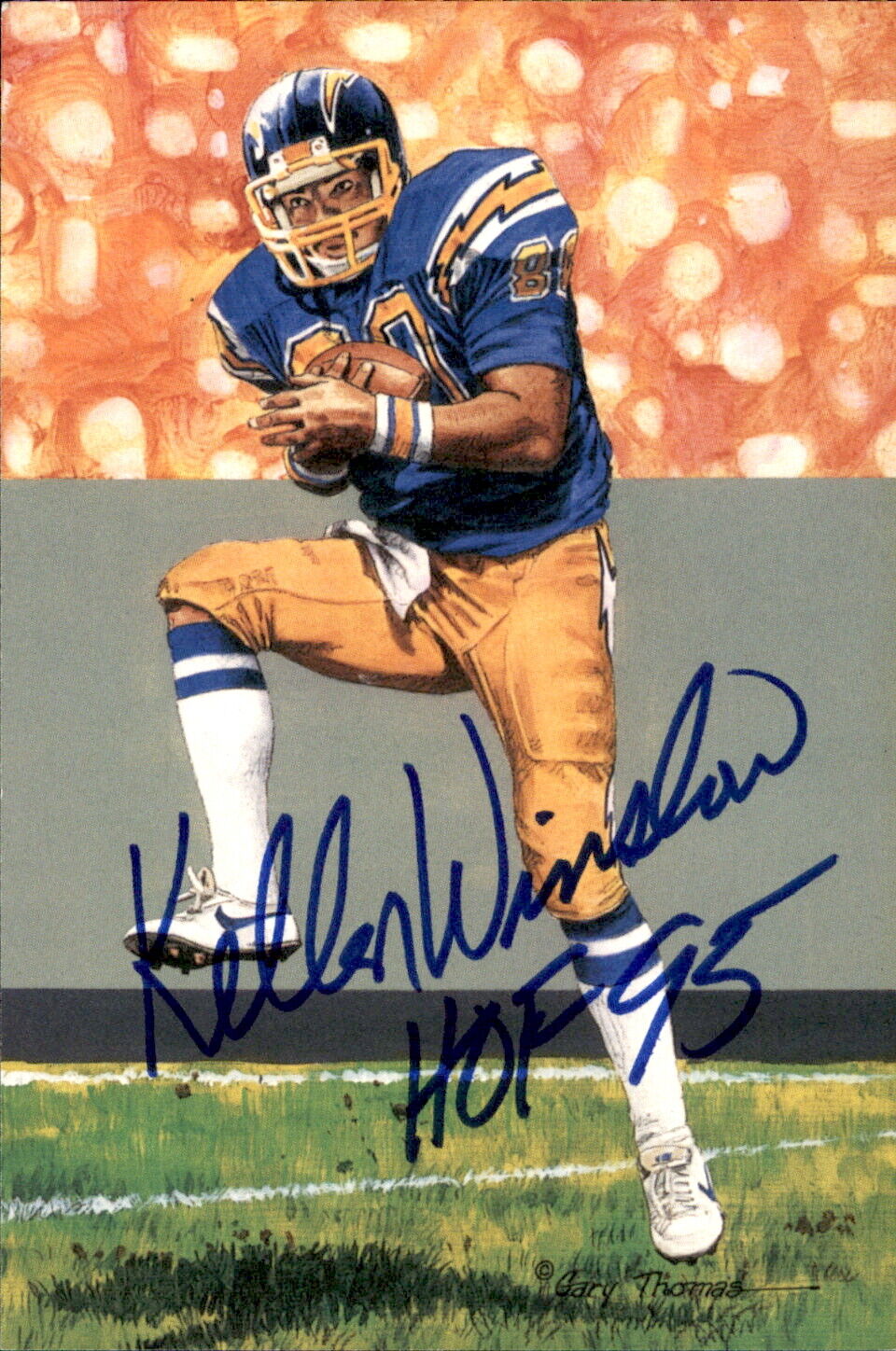 Kellen Winslow HOF Autographed/Inscr Goal Line Art GLAC Postcard Chargers JSA