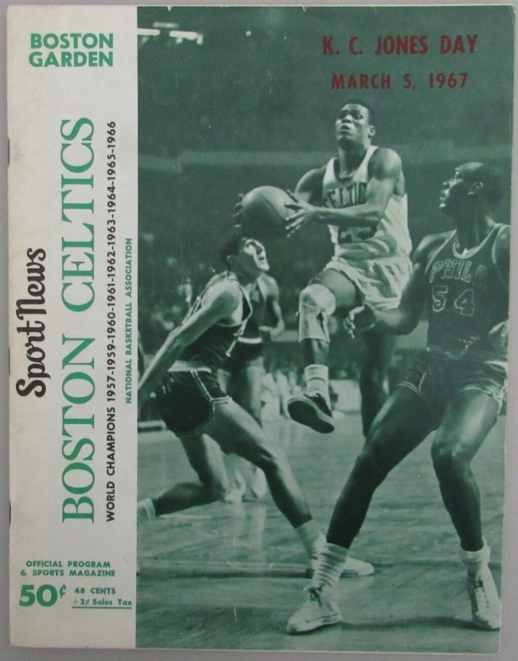 March 5, 1967 K.C. Jones Day Boston Celtics vs. Los Angeles Lakers Game Program