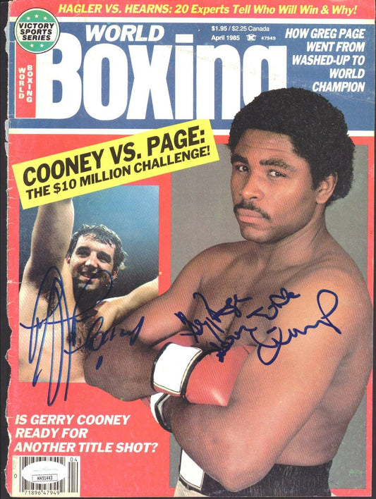 Gerry Cooney/Greg Page Dual-Signed 1985 World Boxing Magazine Cover JSA 151581