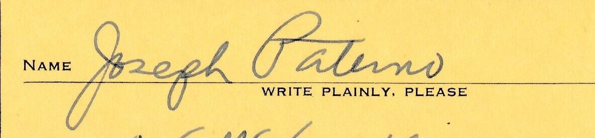 Joe Paterno 1950's Penn State Signed Hotel Schenley Register Card PSA/DNA 163691