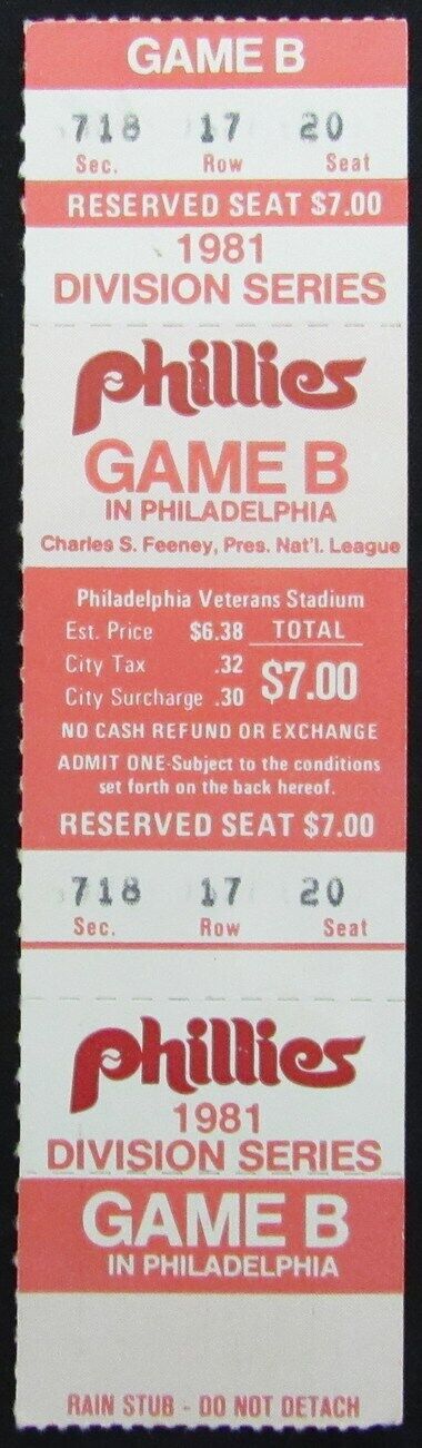 1981 NL Division Series Game 4 Phillies vs. Expos Full ticket Veterans Stadium