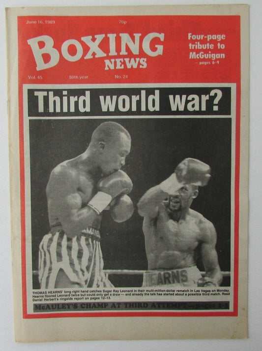 June 16, 1989 Boxing News Magazine Thomas Hearns vs. Sugar Ray Leonard