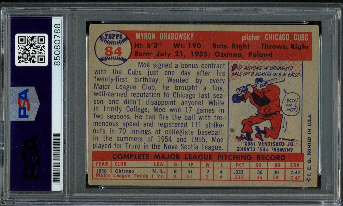 Moe Drabowsky Signed 1957 Topps Card #84 Chicago Cubs PSA/DNA 184172