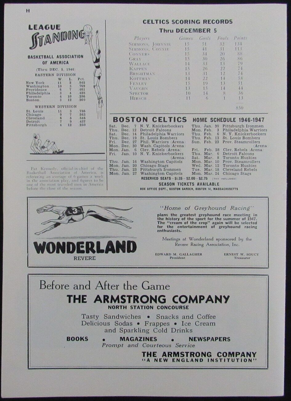 Vintage 1946 Boston Celtics vs. New York Knickerbockers Game Program 176881